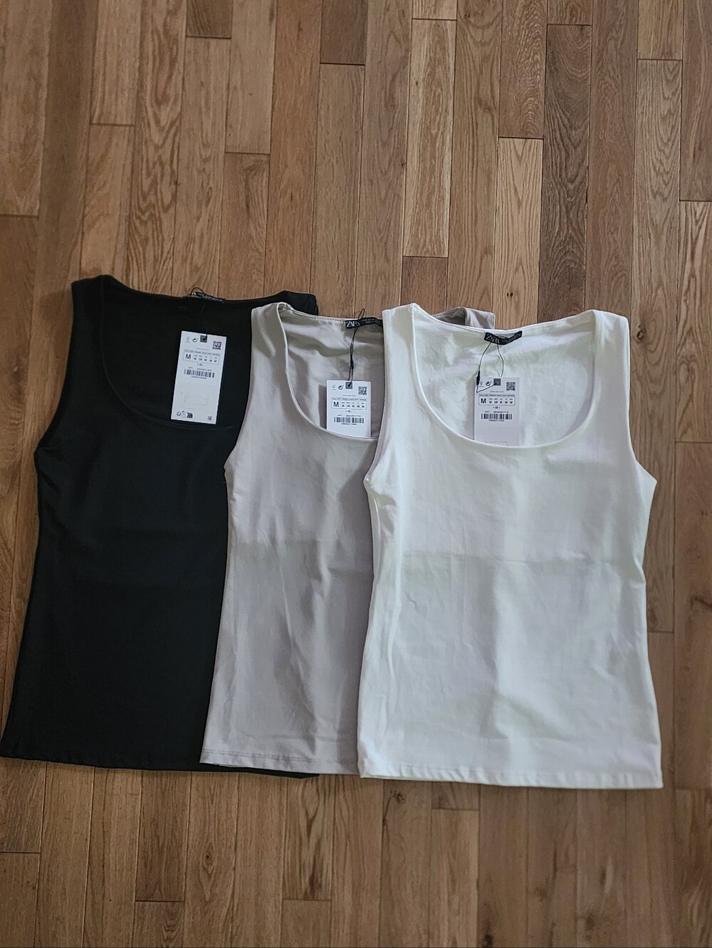 NWT 3 ZARA Tanks Tops Black, Tan, Ivory/Ecru Sz MED